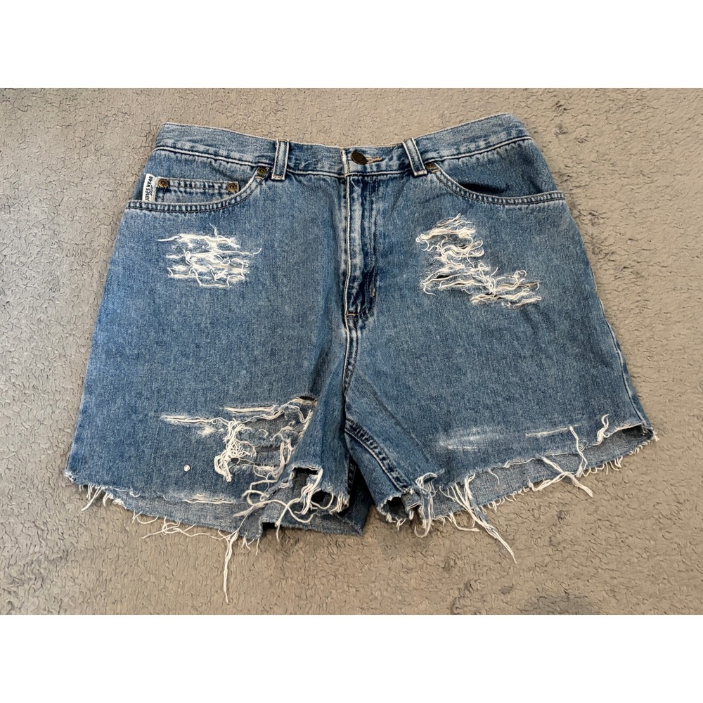 Jones Wear Sport Denim Shorts Womens 8 Medium Wash Distressed Raw Hem High Rise
